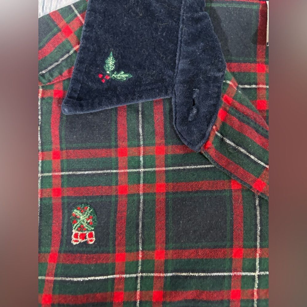 Bobbie Brooks Velvet Collar Embroidered Plaid Holiday Button Up 80s Top Size S - Picture 4 of 8